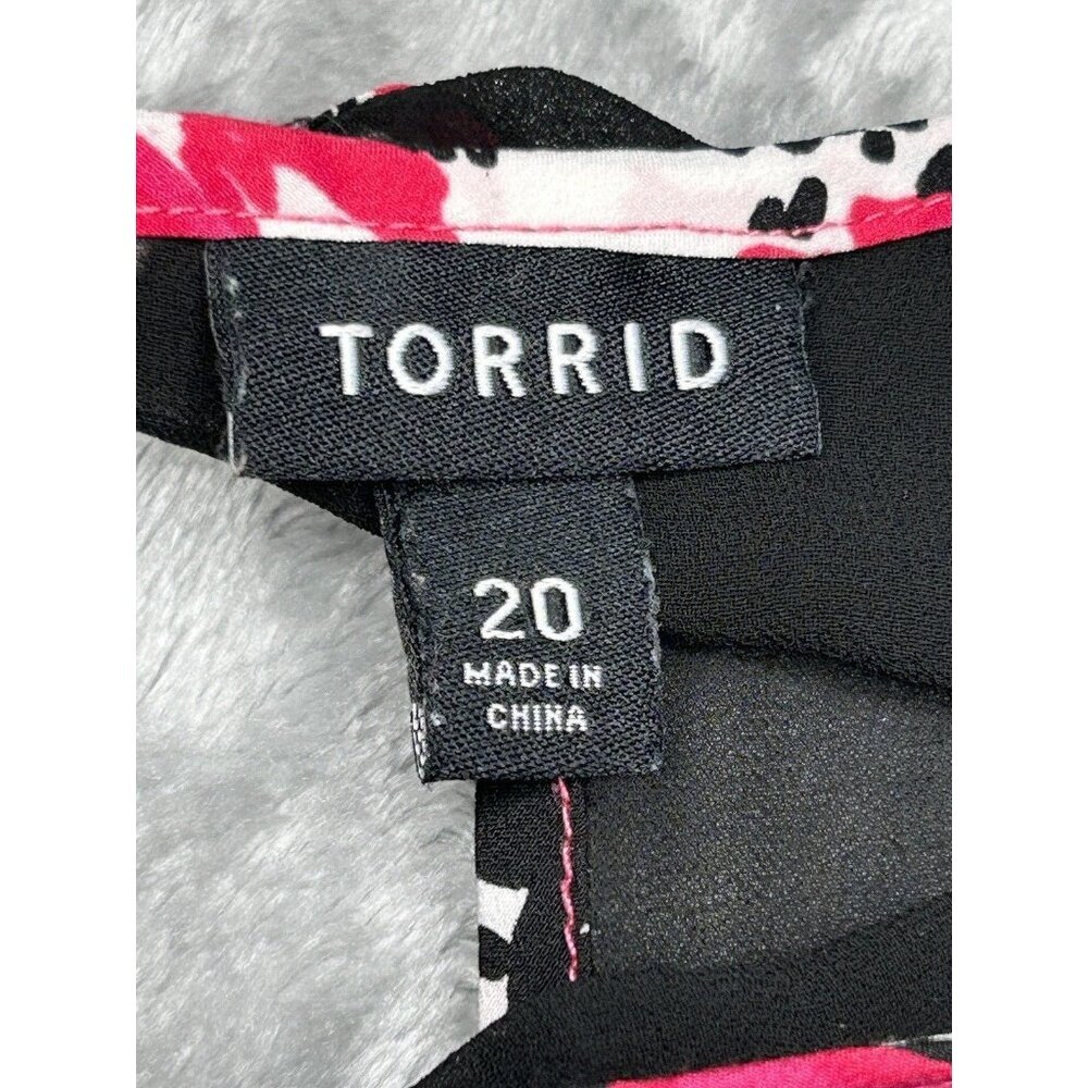 Torrid Dress Size 20 Black Pink Sleeveless Floral Sheer Mesh Neck Keyhole Back - Picture 3 of 11